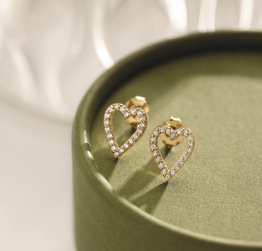 Diamond Heart Stud Earrings