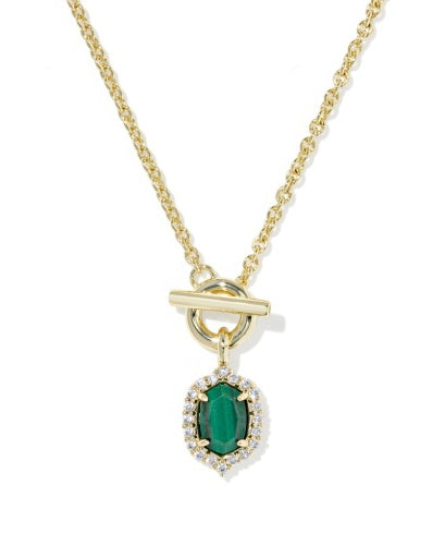 DAPHNE CRYSTAL FRAME TOGGLE NECKLACE GOLD GREEN MALACHITE