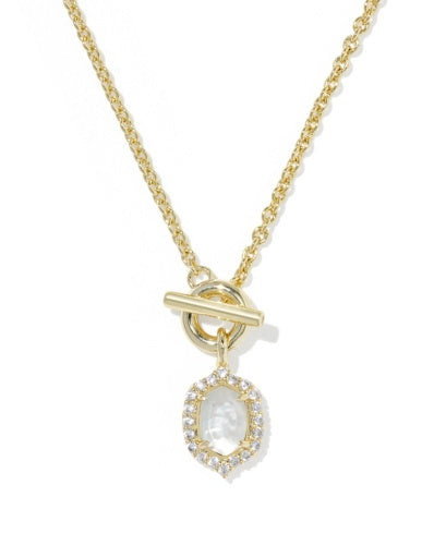 DAPHNE CRYSTAL FRAME TOGGLE NECKLACE GOLD IVORY MOTHER OF PEARL