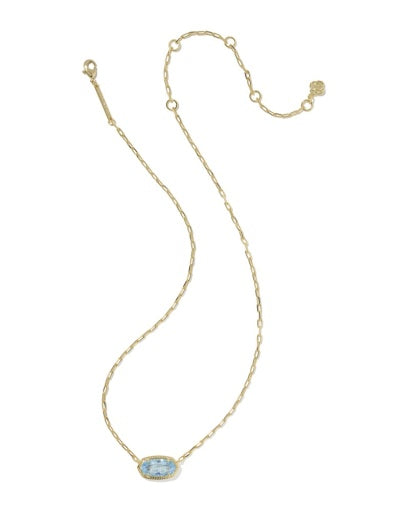 ELISA LUXE SHORT PENDANT NECKLACE GOLD LIGHT BLUE CZ