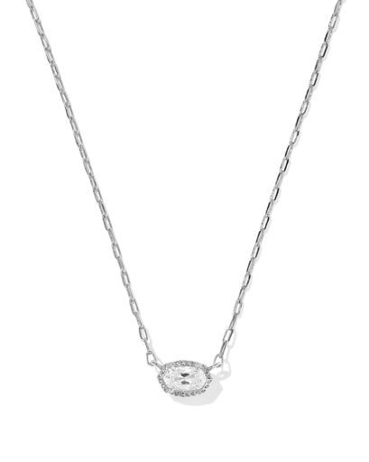 MINI ELISA LUXE SHORT PENDANT NECKLACE SILVER WHITE CZ