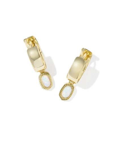 MINI ELLIE WIDE HUGGIE EARRINGS GOLD BRIGHT WHITE LAB GROWN OPAL