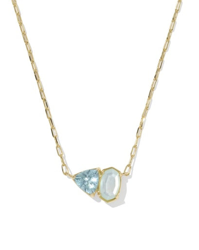 TATUM SHORT PENDANT NECKLACE GOLD LIGHT BLUE MIX