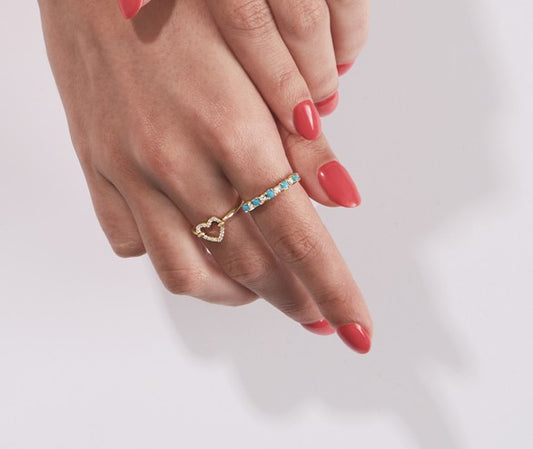 Natural Turquoise and Diamond Stackable Ring