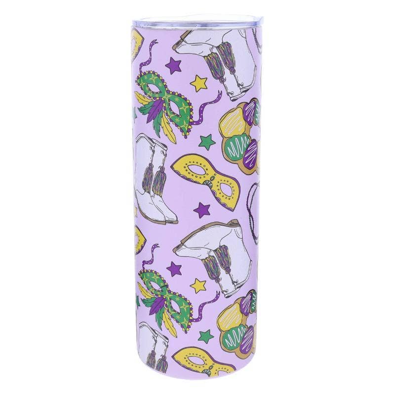 Mardi Gras 20 Oz. Skinny Tumbler With Lid And Staw
