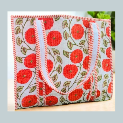 Orange Floral Print Tote Bag
