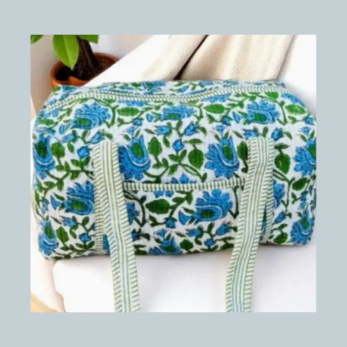 Stormy Blue Floral Print Duffle Bag
