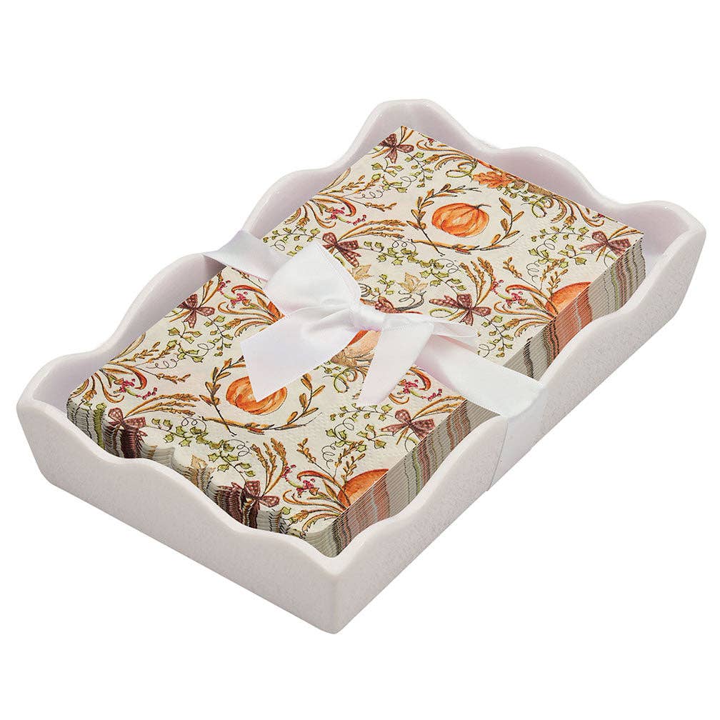 Ceramic Guest Towel Napkin Tray - Turkey & Gourds