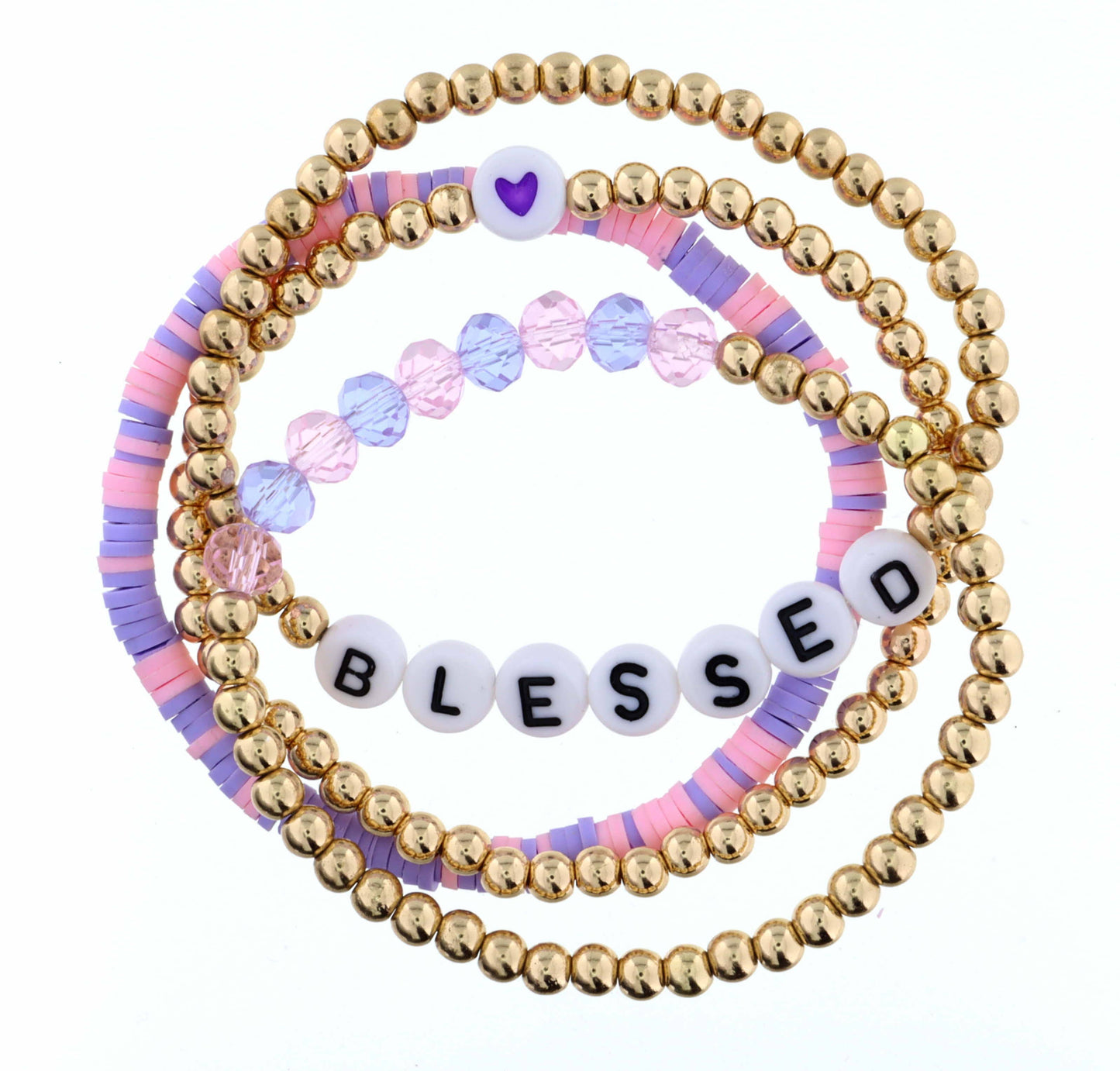 Kids Set of 4, Beaded with "Blessed" Bracelet