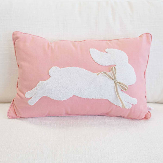 Leaping Bunny Embroidered Lumbar Pillow