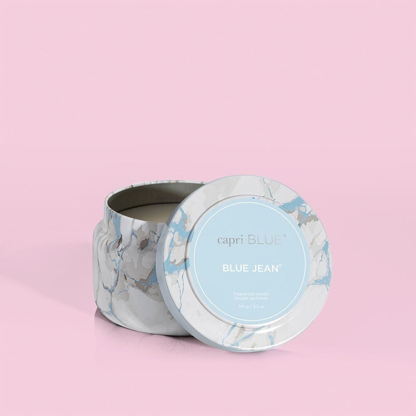 BLUE JEAN MODERN MARBLE PRINTED TRAVEL TIN, 8.5 oz