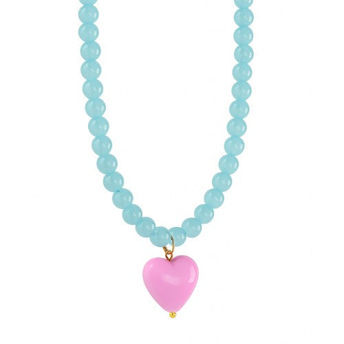 Blue/Pink Heart Beaded Necklace