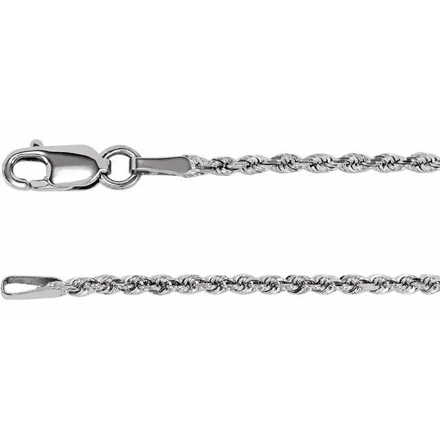 Sterling Silver 1.6mm Diamond-Cut Rope Chain Necklace