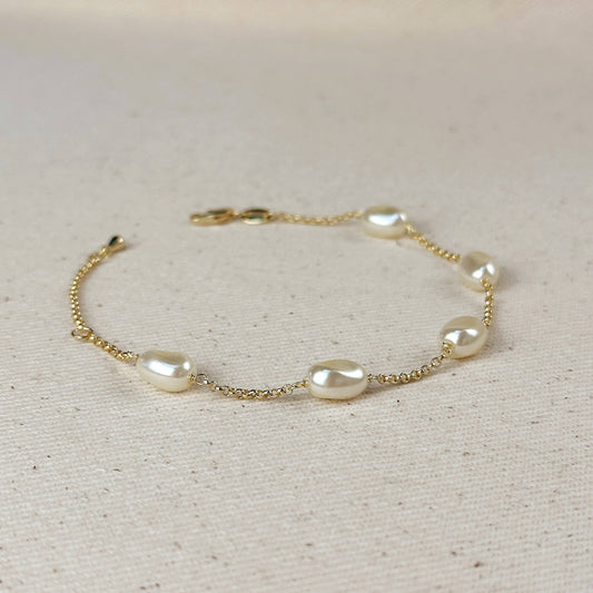 18k Gold Filled Baroque Pearl Station Bracelet