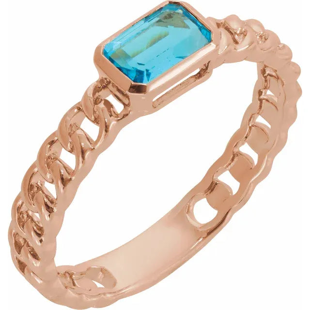 Chain Link Sky Blue Topaz Ring