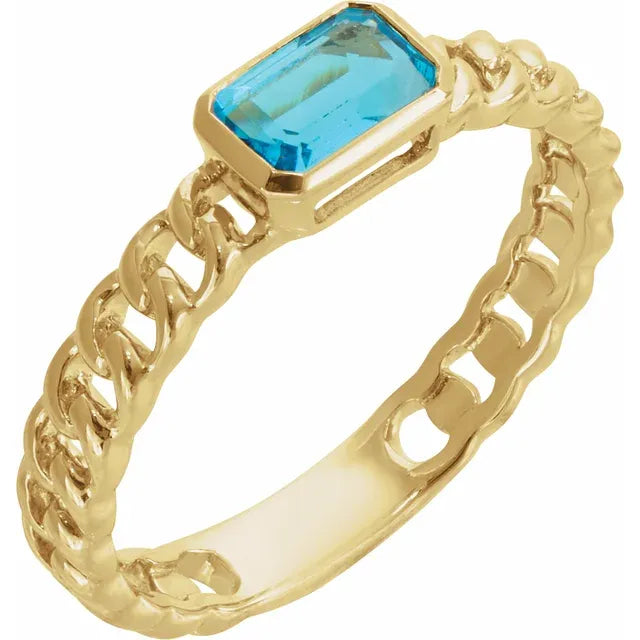 Chain Link Sky Blue Topaz Ring
