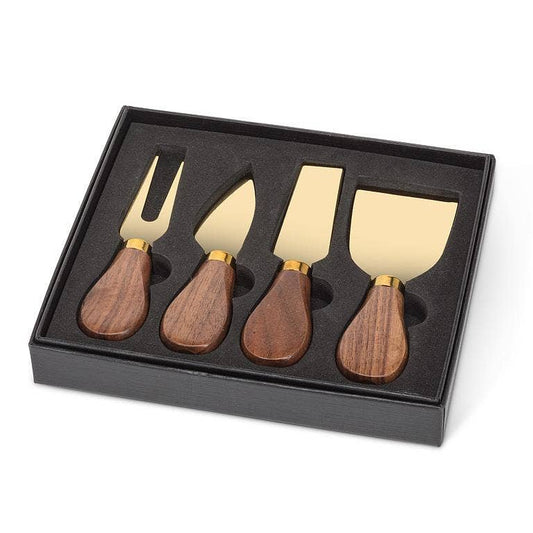Set of 4 Walnut Handled Cheese Knives-Gold