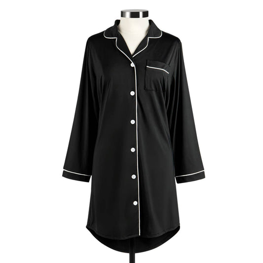 Small Long Sleeve Black Cooling Night Shirt