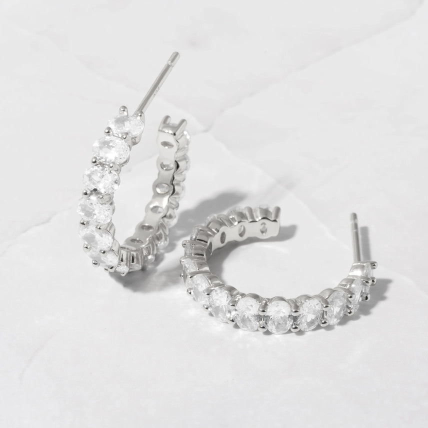 CZ Oval Hoop Earrings