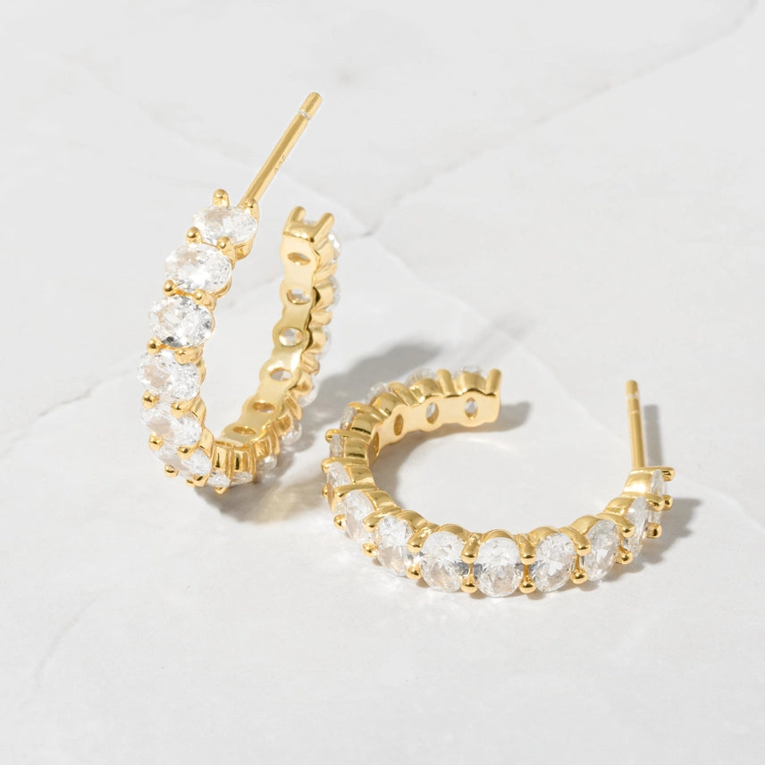 CZ Oval Hoop Earrings