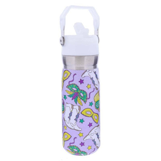 Mardi Gras 22 Oz. Water Bottle With Straw Cap