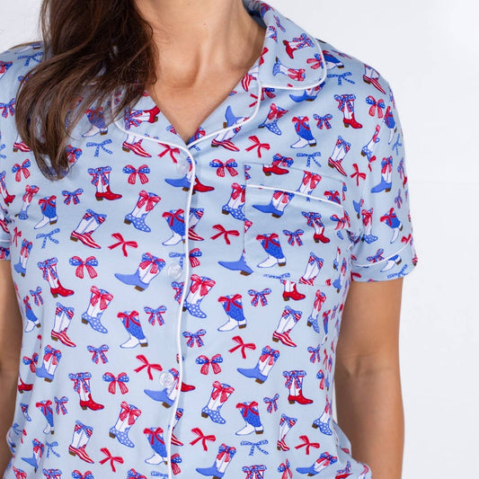 Boots n' Bows Short Sleeve Button Up Sleep Shirt