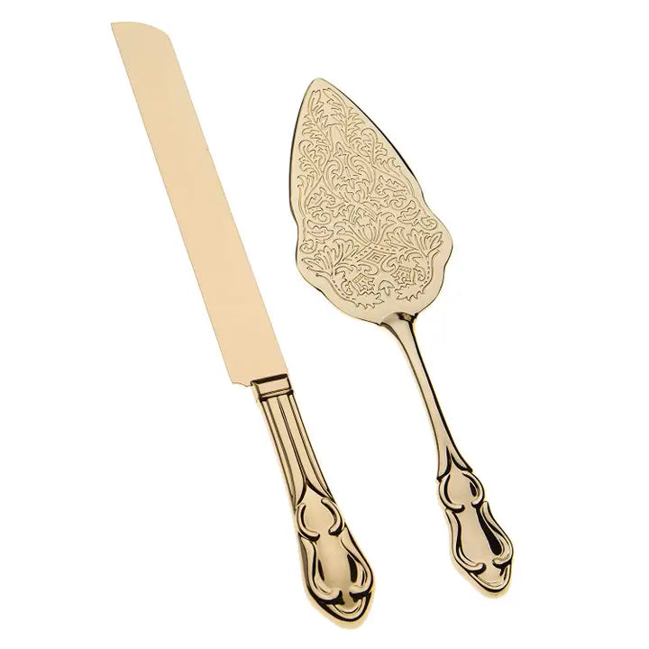 Wedding Cake Knife & Server Set - Elegant Light Gold