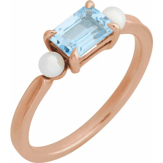 Sky Blue Topaz and Pearl Ring