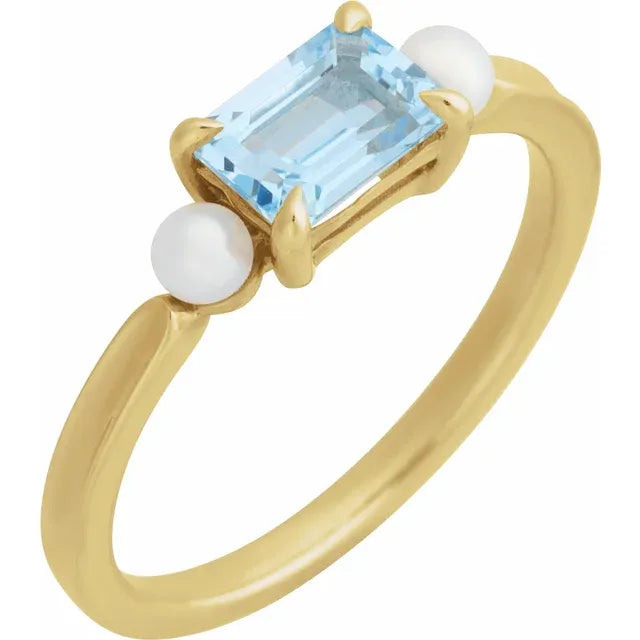 Sky Blue Topaz and Pearl Ring