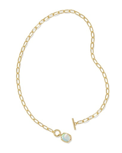 DAPHNE LINK AND CHAIN NECKLACE GOLD WHITE OPALESCENT RESIN