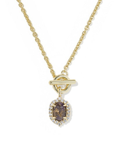 DAPHNE CRYSTAL FRAME TOGGLE NECKLACE GOLD BRONZE VEINED PURPLE AMETHYST