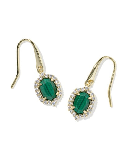 DAPHNE CRYSTAL FRAME DROP EARRINGS GOLD GREEN MALACHITE