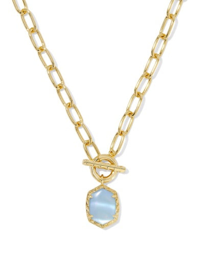 DAPHNE LINK AND CHAIN NECKLACE GOLD LIGHT BLUE MOTHER OF PEARL