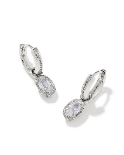 MINI ELLIE LUXE HUGGIE EARRINGS SILVER WHITE CZ