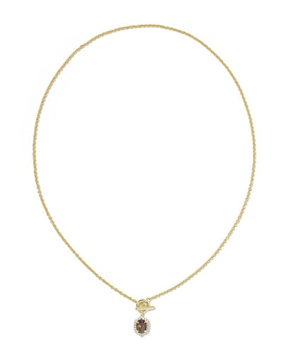 DAPHNE CRYSTAL FRAME TOGGLE NECKLACE GOLD BRONZE VEINED PURPLE AMETHYST