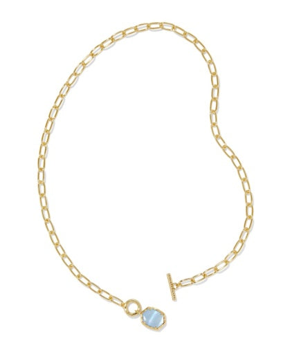 DAPHNE LINK AND CHAIN NECKLACE GOLD LIGHT BLUE MOTHER OF PEARL