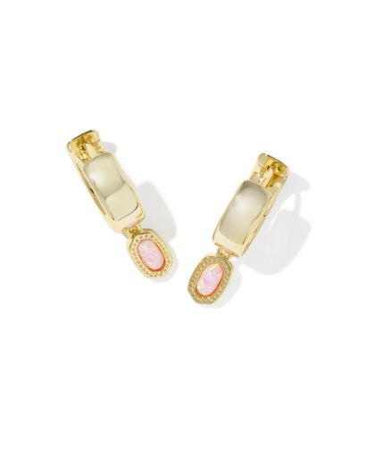 MINI ELLIE WIDE HUGGIE EARRINGS GOLD LIGHT PINK LAB GROWN OPAL