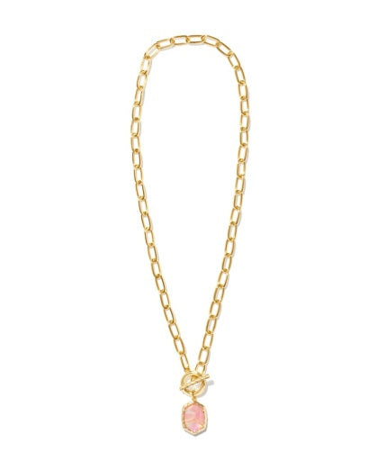 DAPHNE LINK AND CHAIN NECKLACE GOLD LIGHT PINK IRIDESCENT ABALONE