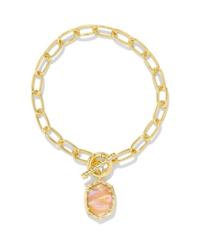 DAPHNE LINK AND CHAIN BRACELET GOLD LIGHT PINK IRIDESCENT ABALONE S/M