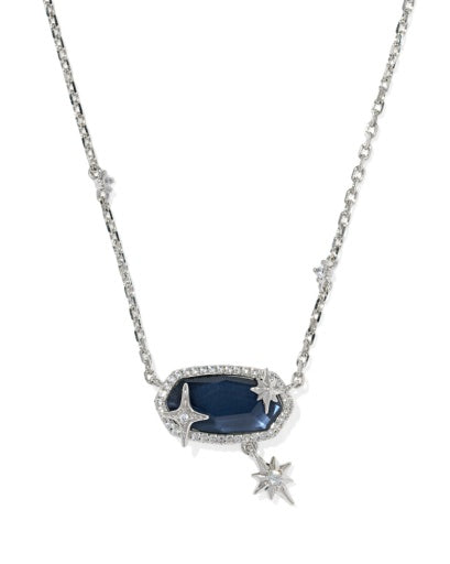 ELISA STAR SHORT PENDANT NECKLACE SILVER STEEL BLUE MOTHER OF PEARL
