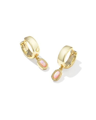 MINI ELLIE WIDE HUGGIE EARRINGS GOLD LIGHT PINK LAB GROWN OPAL