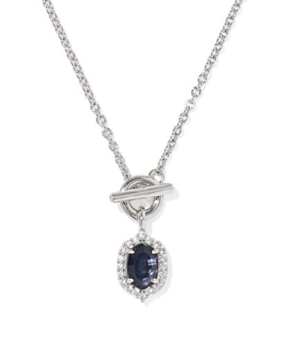 DAPHNE CRYSTAL FRAME TOGGLE NECKLACE SILVER DARK INDIGO ILLUSION