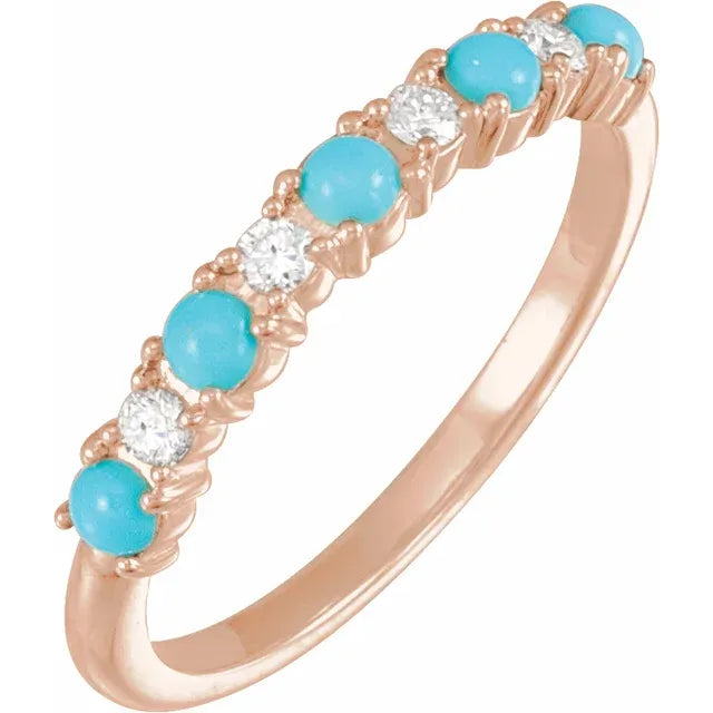 Natural Turquoise and Diamond Stackable Ring