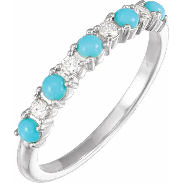Natural Turquoise and Diamond Stackable Ring